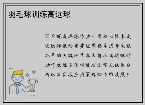 羽毛球训练高远球